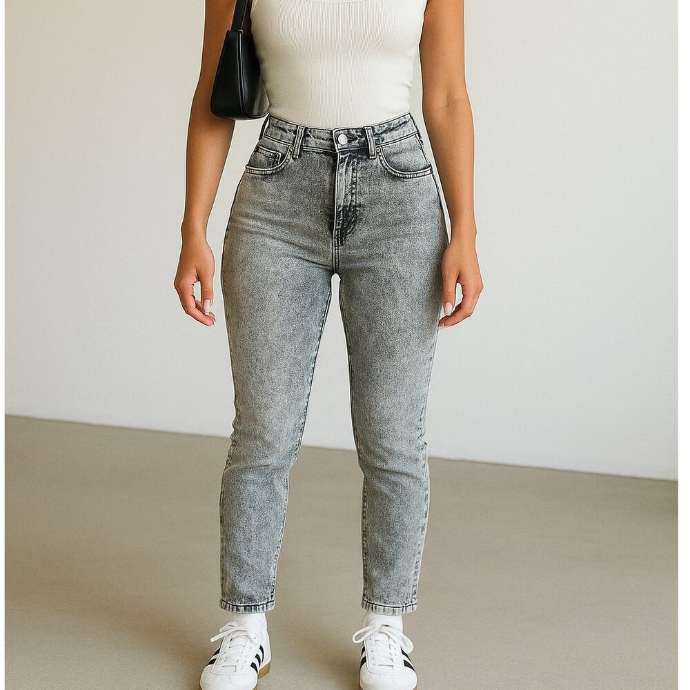New XS Stonewashed Acid wash High Rise Skinny Stretch Jeans Jeggings Denim Gray‎